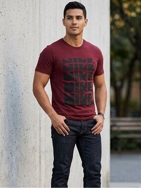Nike Men's Graphic Short Sleeve T-shirt Maroon/Burgundy Stacked Block Text Logo